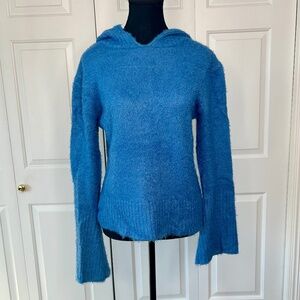 Kenzie Blue Fuzzy Mohair-Like Sweater with Hood Size L